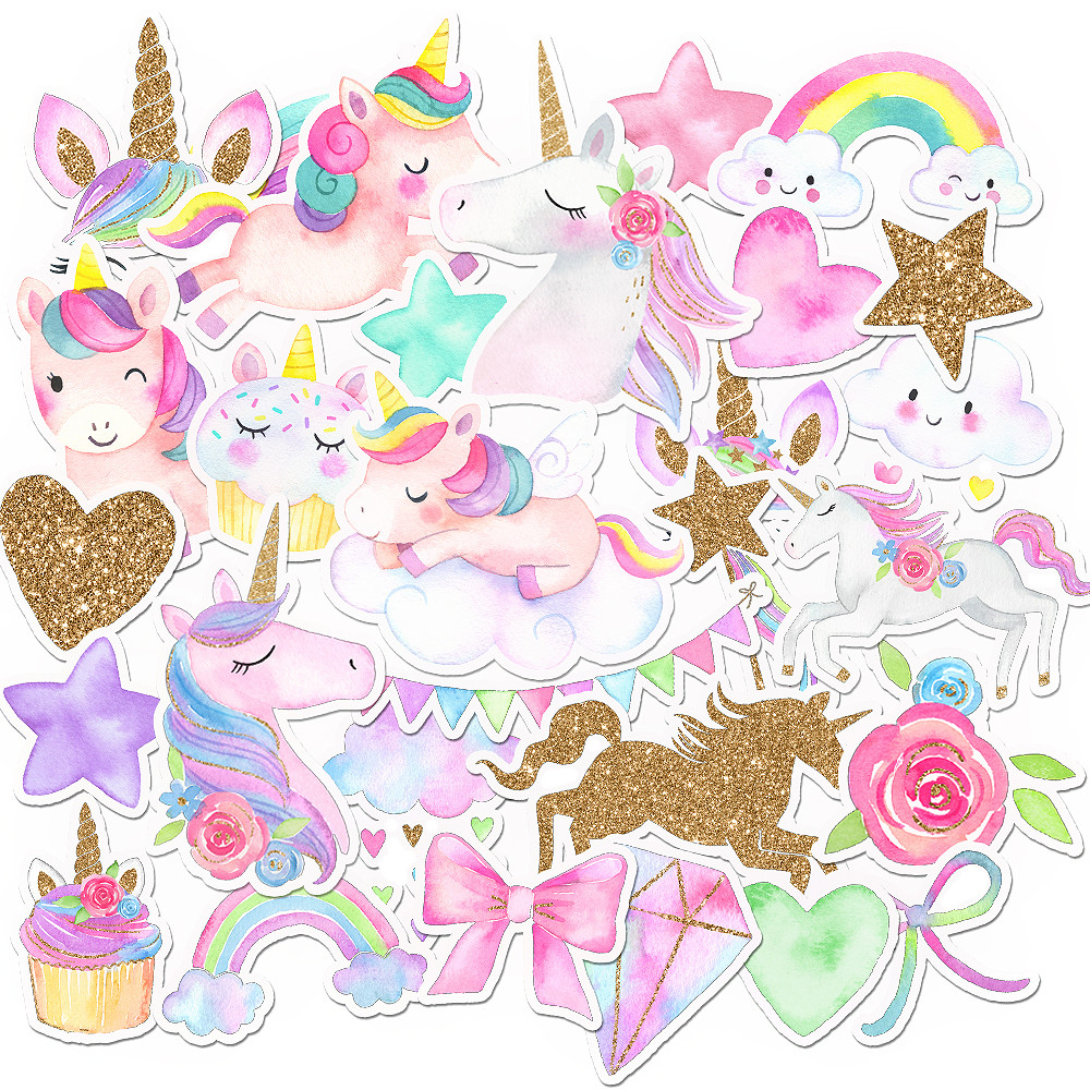 

34 Pcs Magical Rainbow Unicorn Sticker Pack for Girls, Colorful Decal Set for Scrapbooking, Journal, Planner, Party Favor Gift