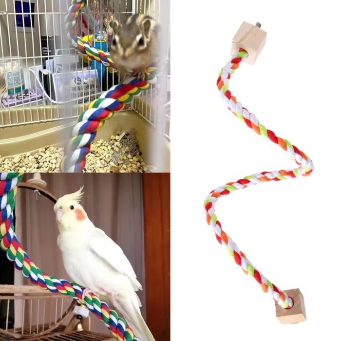 Tangkringan Tali Ayunan Mainan Burung Parrot LoveBird 50Cm Parrot Bite Toys Parrot Color Cotton Rope