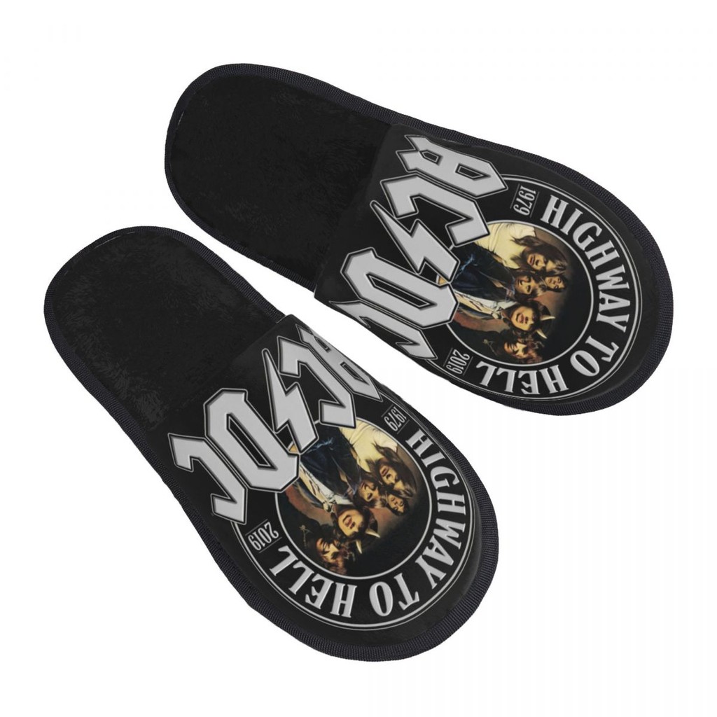 Custom Vintage Rock AC DC House Slippers Women Soft Memory Foam Heavy Metal Music Band Slip On Hotel