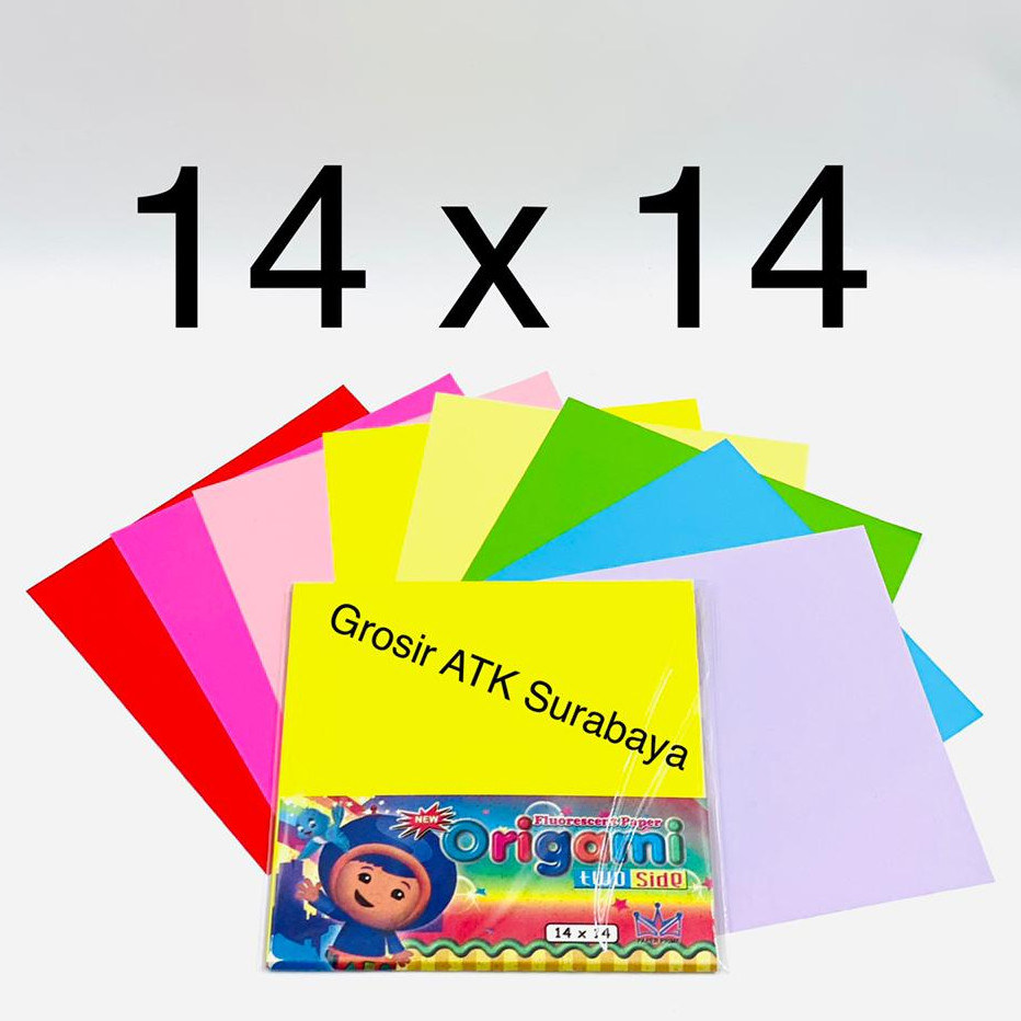 

( StaWorld / DAPAT 1 PAK ) KERTAS LIPAT ORIGAMI PAPER PRIME 14 X 14 Warna Fluorescent Bolak Balik 2 Sisi