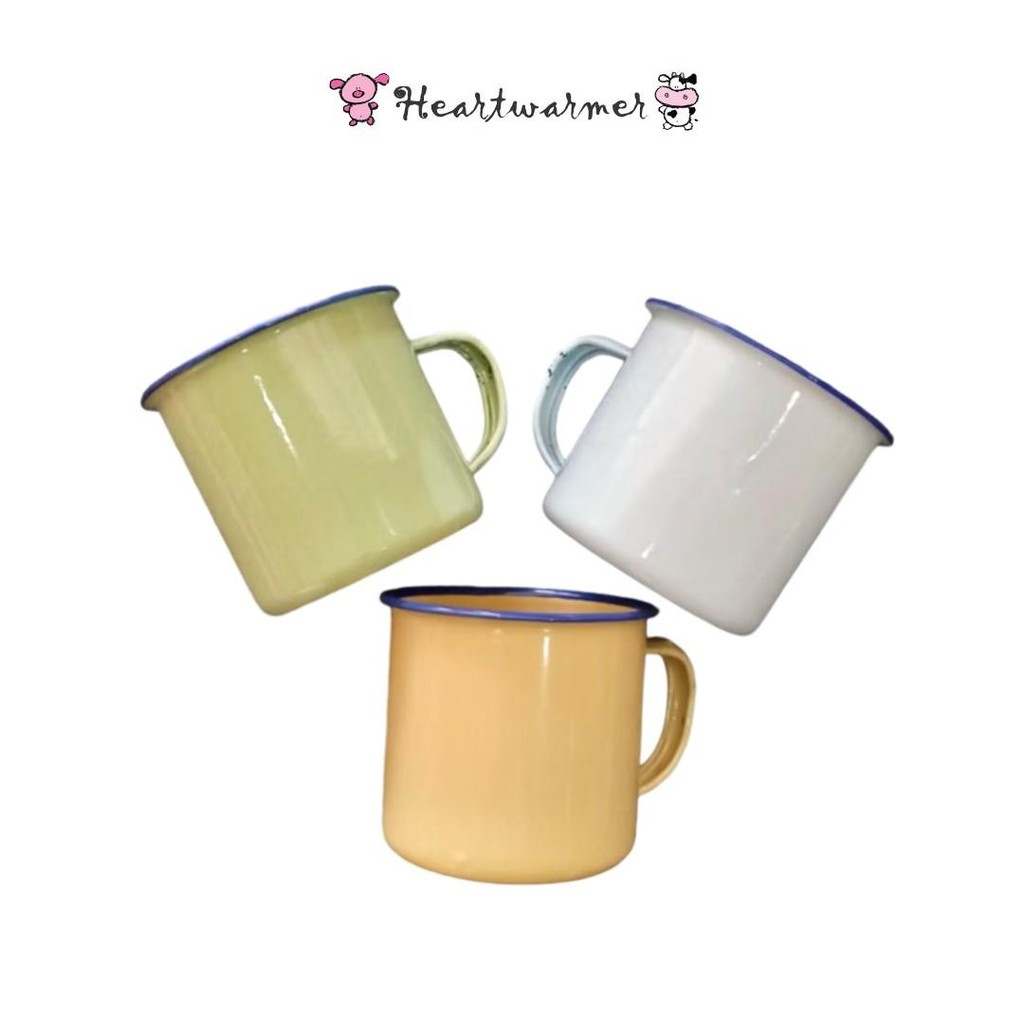 Gelas Cangkir Jadul Kaleng Warna List Biru