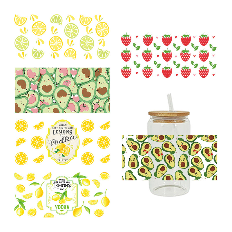 

UV DTF Transfer Sticker Fruits For The 16oz Libbey Glasses Wraps Bottles Cup Can DIY Waterproof Custom Decals D12451