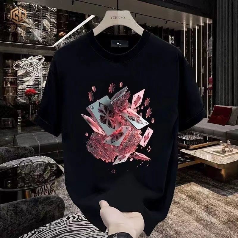 Kaus Pria Lengan Pendek Kaus Pria Musim Panas Internet Kaus Poker Lengan Pendek Motif Longgar Tren U