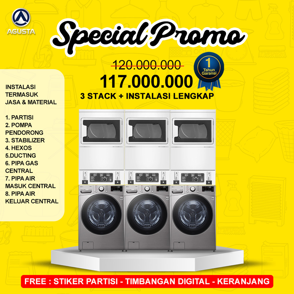 Mesin Laundry Coin - Speedqueen & LG 3 Stack