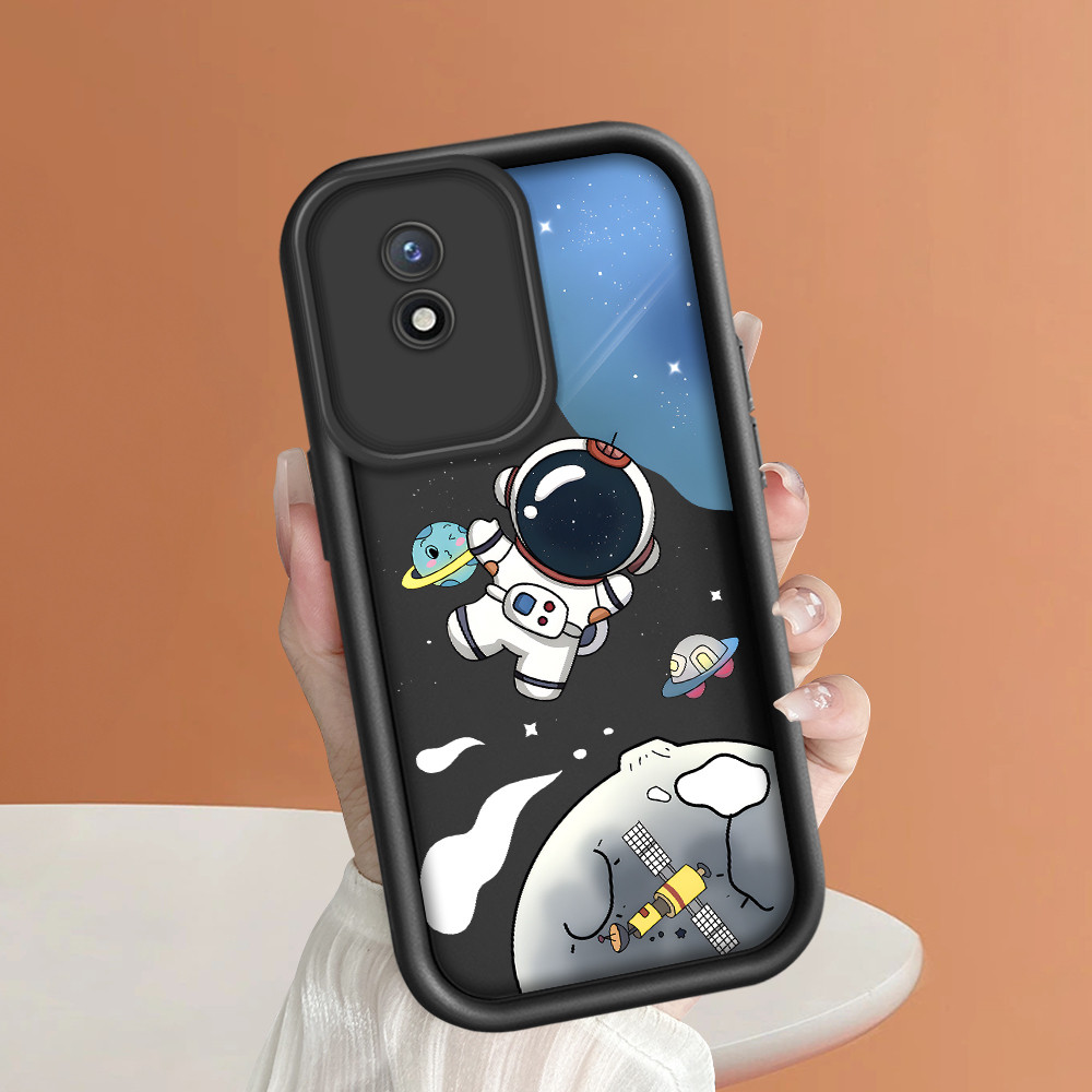 Casing Hp Untuk Vivo Y02 Y02A Y02T Silicone Square Astronaut Cartoon Planet Pattern Phone Case Softc