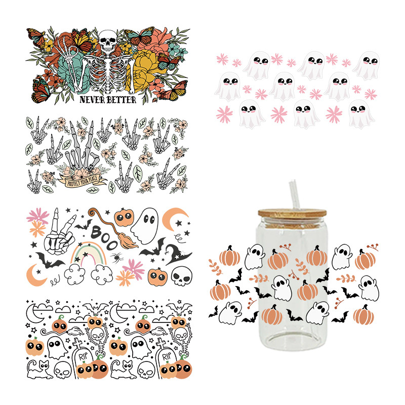 

UV DTF Transfers Stickers, 16oz, Cup Wraps, Spooky Season, Halloween Printed for DIY Glass, Ceramic Metal Leather, Etc. D4722