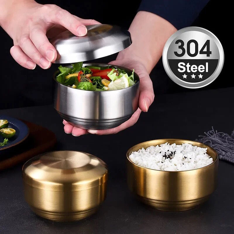 304 Stainless Steel Double Rice Bowl Soup Bowl Steamed Rice Bowl Anti-Scalding Child Small Bowl for 