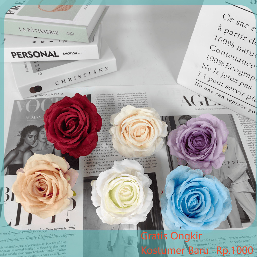 Kepala Bunga Mawar Kain Hias 12Pcs Buket Pengantin Wisuda Hiasan Karangan Bunga DIY Dekor