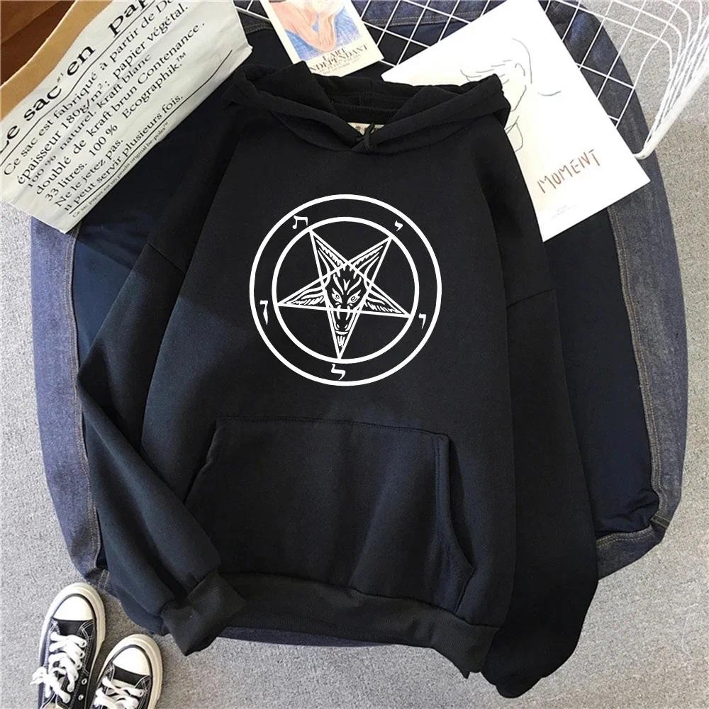 New Gothic mysterious five-pointed star Satan print hoodie men's simple casual hoodie street loose s