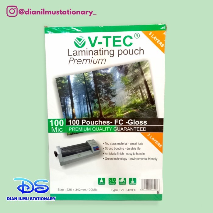 

Andma Laminating Pouch F4 V-Tec 100 mic 100 pouch | Plastik Laminating