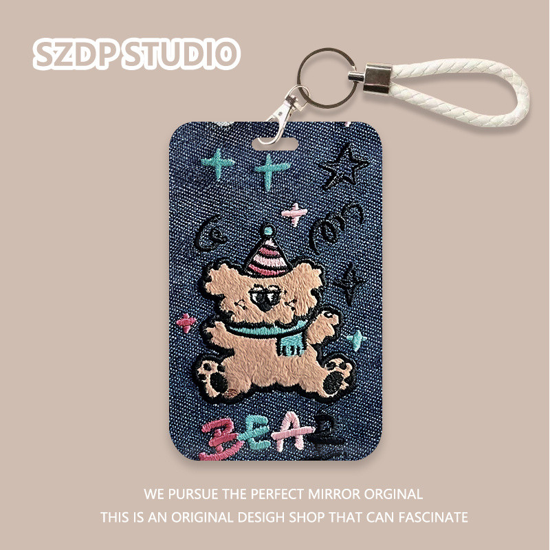 

ID CARD Penutup pelindung gantungan kunci all-in-one kawaii lucu pola beruang koboi kartun Korea penutup pelindung kartu bank penutup pelindung kartu ID kartu bus penutup pelindung