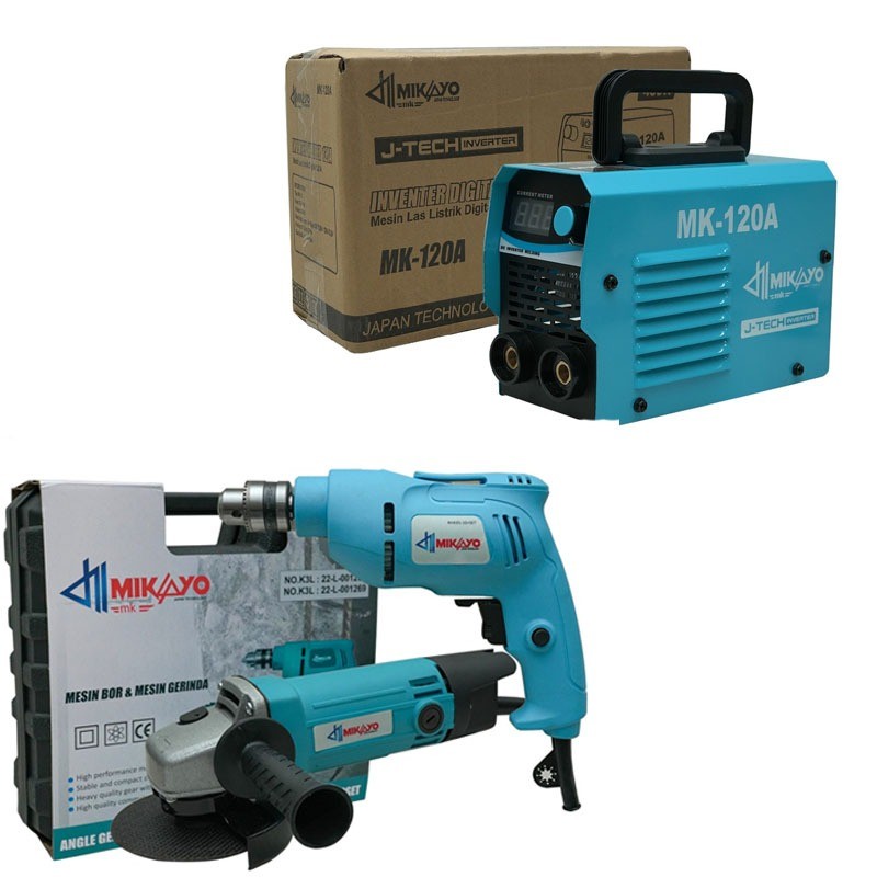 PAKET MURAH PAKET TUKANG LAS 3 ITEM - MESIN LAS 120A + MESIN GERINDA + MESIN BOR 10MM FREE KAWAT LAS