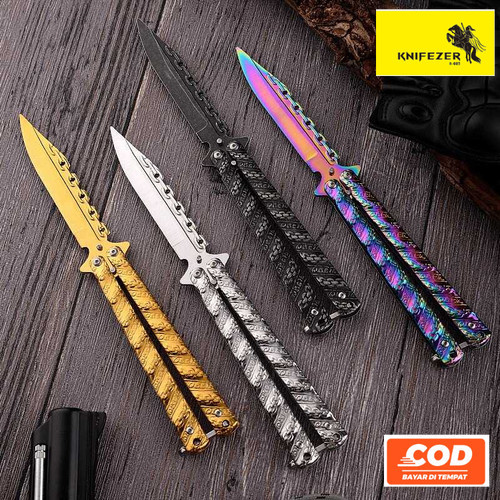 KNIFEZER Balisong Butterfly Training Knife Pisau Outdoor Sisir Lipat Tumpul Latihan Freestyle Aman