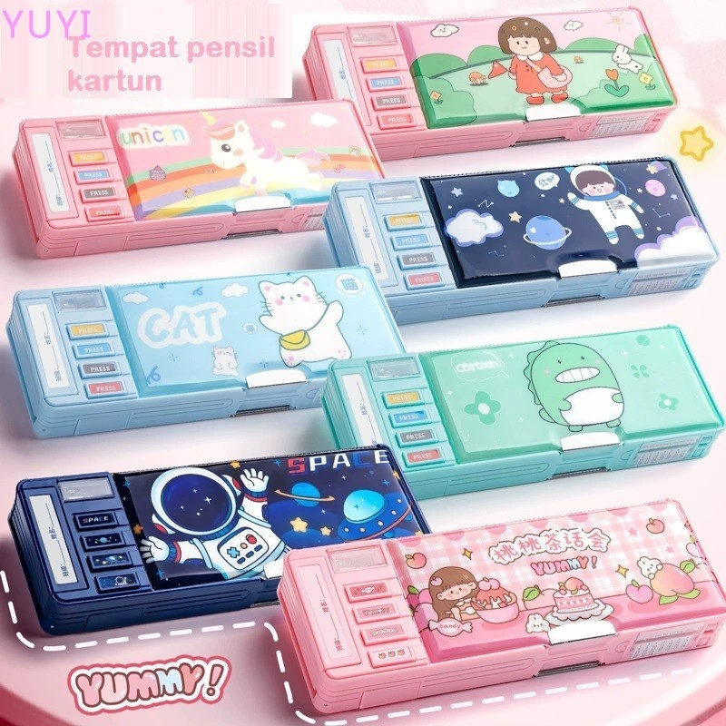 

Kotak Pensil Ready 2 Lapisan Tempat Pensil multifungsi kotak pensil anak magnet/Kapasitas besar, taman kanak-kanak/Motif Unicorn / Dinosaurus / Astronot Untuk Anak Tk