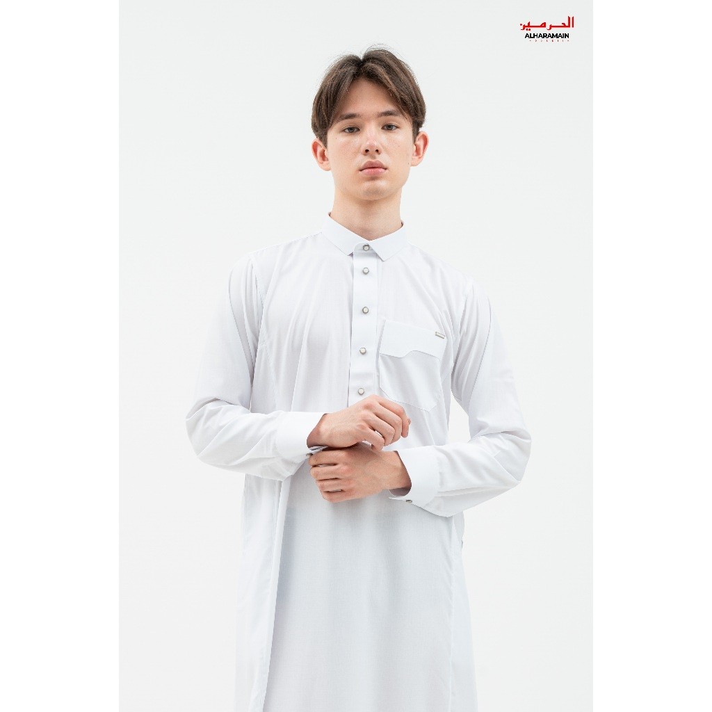 ALRAWDA by Alharamain Jubah / Gamis Pria Dewasa Slimfit Premium Series (1089) | Putih | Putih Tulang