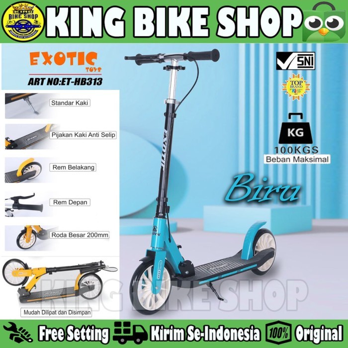 Scooter Skuter ET HB 313 Anak & Dewasa 100 Kg Rem Tangan Manual - Blue