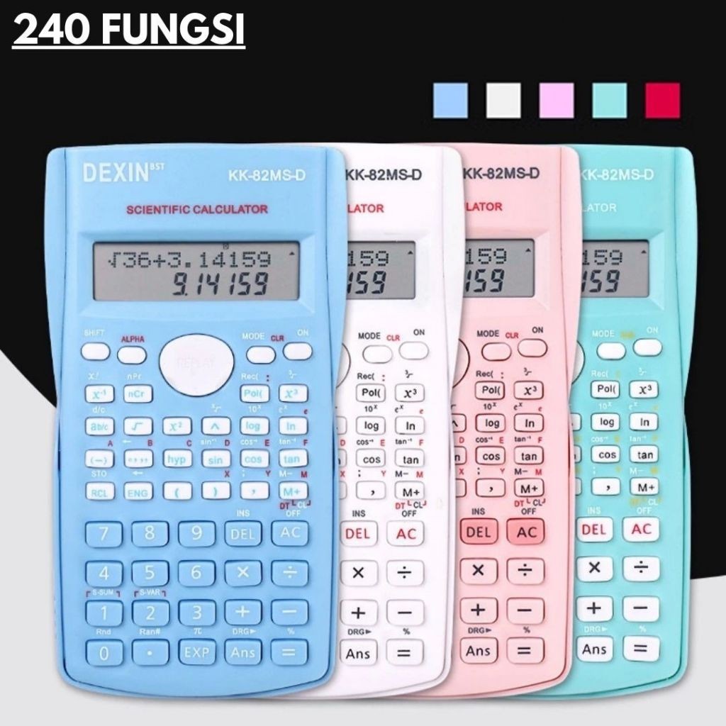 Kalkulator Color Function Scientific Kalkulator 24 Fungsi Kalkulasi 3 Warna 1700 Gratis baterai