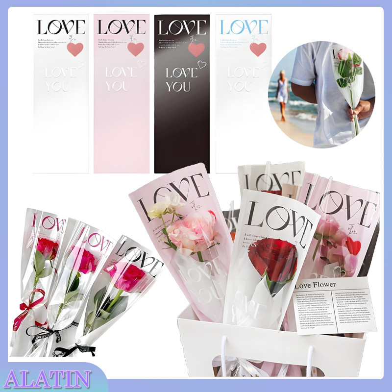 

[1 Pack 20 Lembar] Plastik Single Flower Bag / Lembar Single Stalk Rose Printed Style Plastik Bag / Clear Rose Sleeve