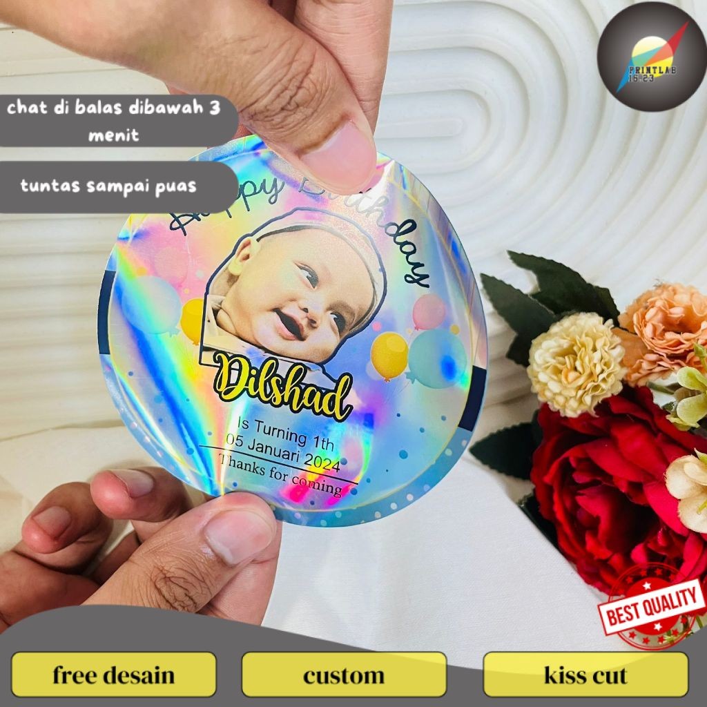 

PrintLab 5-8 Stiker Hologram Ulang Tahun Anak Sticker Label Undangan Happy Birthday Uk.Sedang