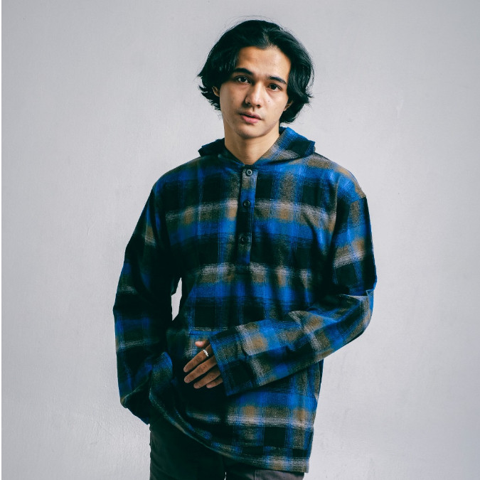 Screamous Kemeja Flannel HoodieShirt LIBER GREEN BLUE BARU