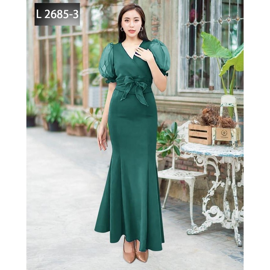 NEW -Joanne Fashion | Dress Pesta Kondangan Wanita Panjang Mewah Elegan Fit Formal Lengan Puff Rok D