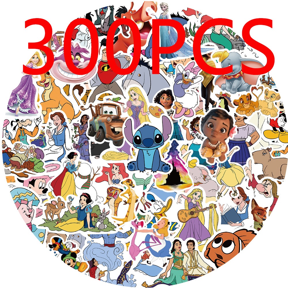 

50/100/200/300Pcs Disney Mix Cartoon Cute Stitch Moana Micky Princess Stickers Waterproof Laptop Phone Anime Decoration Sticker