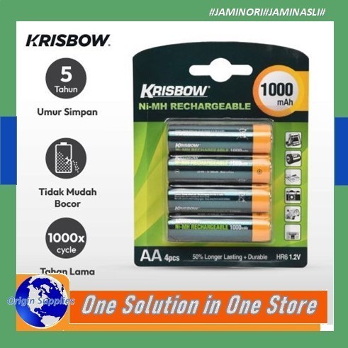 Krisbow Baterai Rechargeable Size Aa 2500 Mah 4 Pcs + Quick Charger - BATRE AA 1000MH