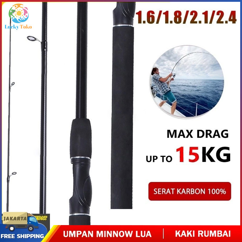 Joran Pancing 1.65m/1.8m/2.1m/2.4m Fishing Rod Carbon Fiber Joran Pancing Spinning Fishing Pole 2 Se