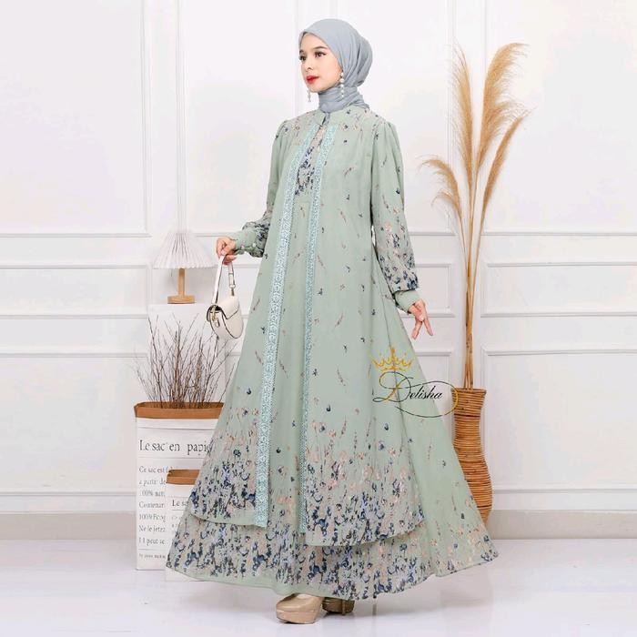 Delisha - Arrumi Dress / Gamis Coksu Ceruty Baby Doll Premium Berfuring Mewah Busui - Pink, All Size