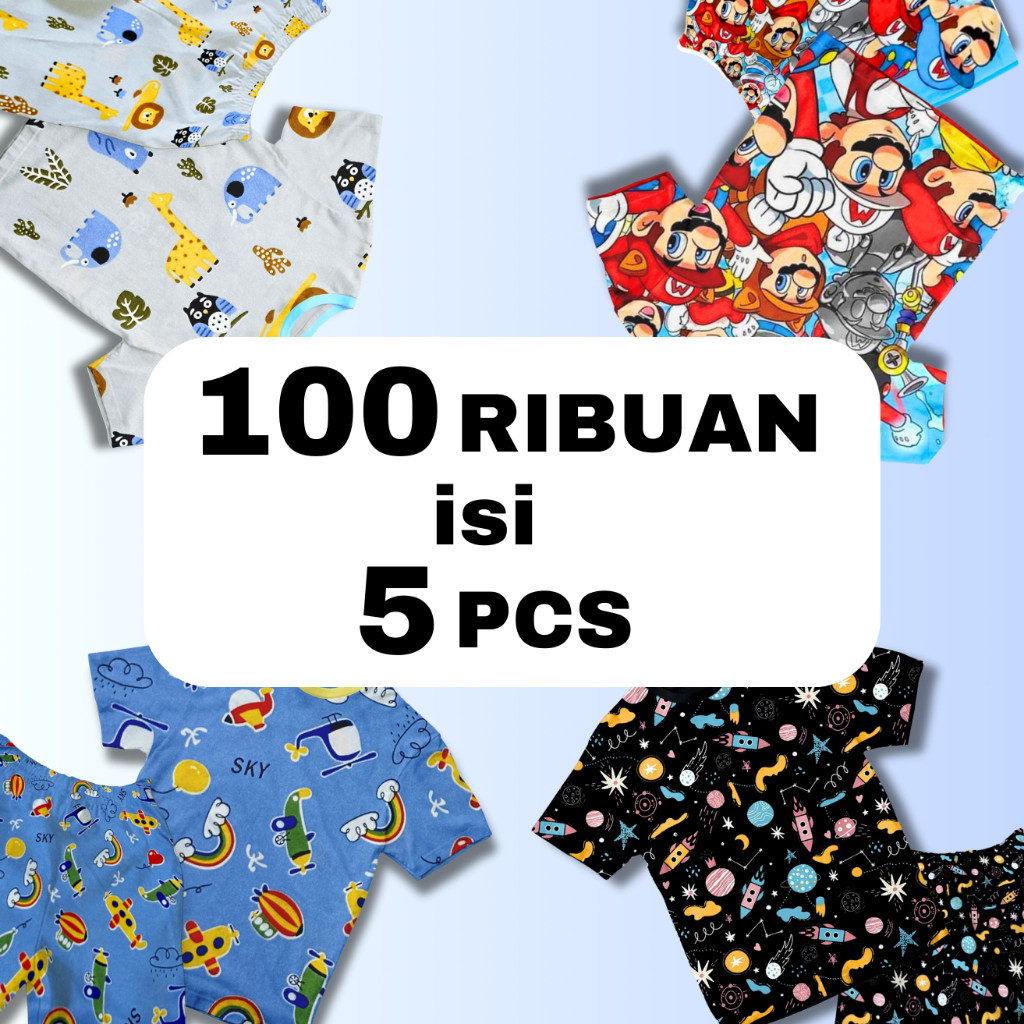 SELILINGSHOP Paket Usaha Baju Setelan Kaos Piyama Tidur Harian Anak Laki Laki Karakter Cowok Distro 