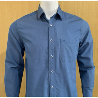 Dbritano kemeja pria polos biru RICARDO lengan panjang oxford 32421