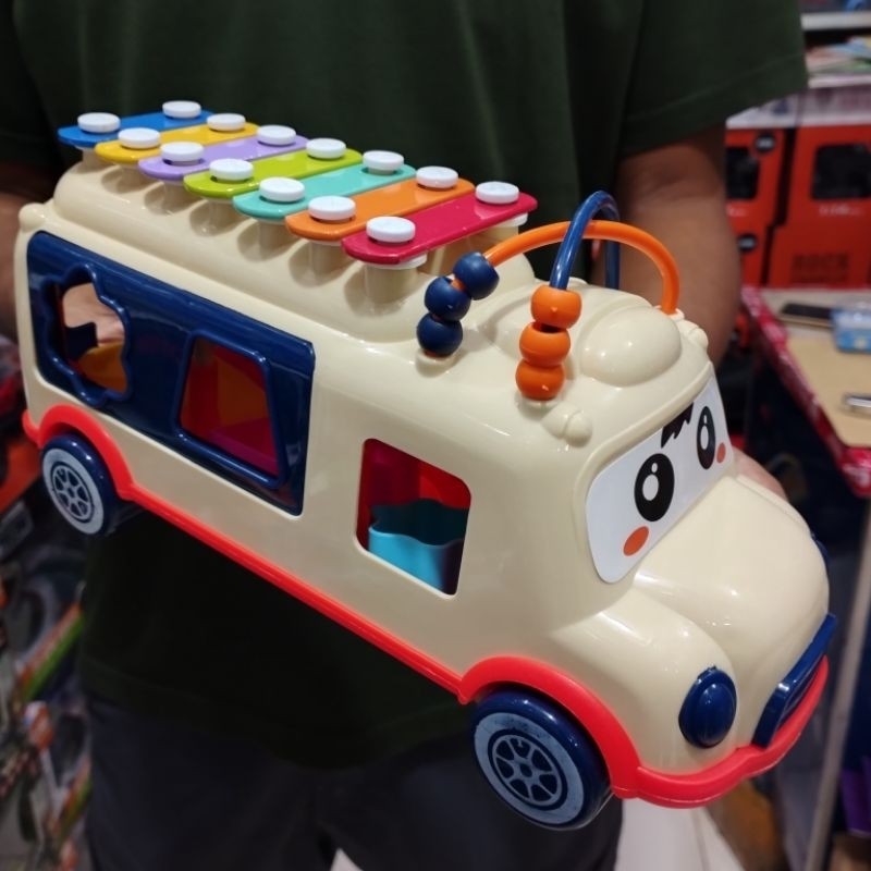 ORANSHOP Mainan Edukasi Xylophone Music Bus /Mainan Xylophone Puzzle Happy Bus /Bus Musik Kulintang 