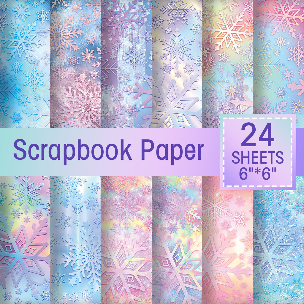 

24Sheet Pastel Snowflake Christmas Scrapbook Paper Set,Decorative Craft Paper For DIY Card Making Photo Album Journal Decoration