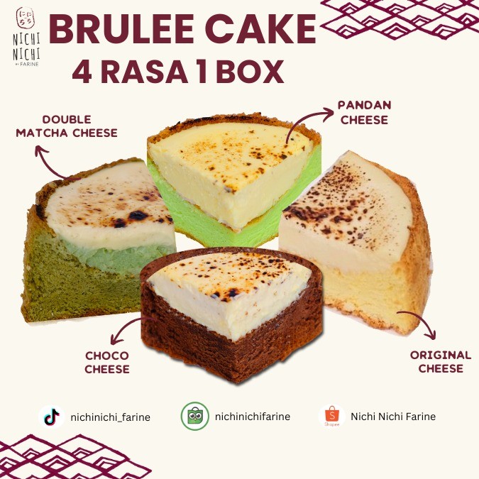 

BRULEE CAKE 4In1 4 Rasa Cheese Matcha Choco Pandan 1Box