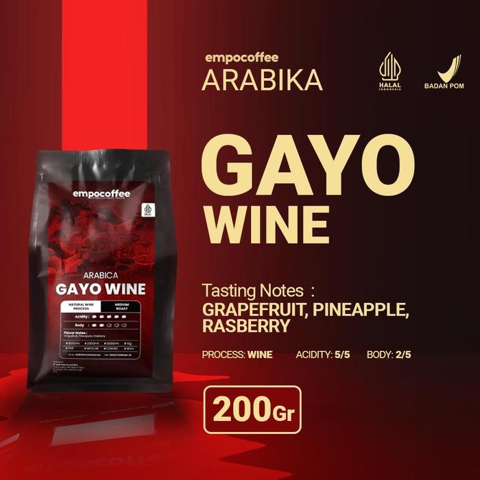 

Kopi Arabika Gayo Wine Aceh Sumatra Arabica Coffee Roasted Beans 200gr - Biji Kopi