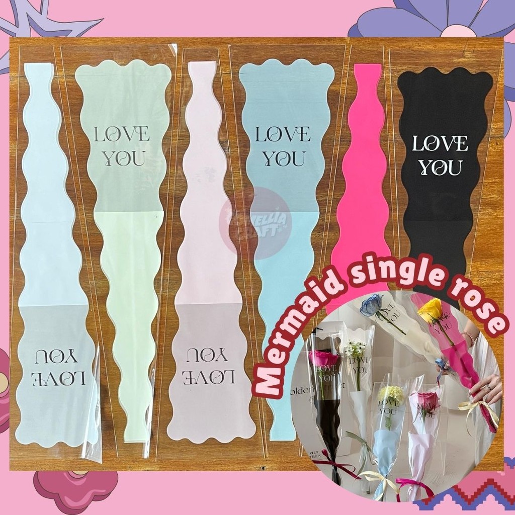 

1pcs Korean Mermaid Dot Single rose box /plastik bungkus bunga / Kertas Pembungkus Buket Satu Bunga Mawar / Cellophane | Comelliacraft