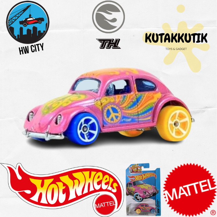 Hotwheels Mobil VW kodok Volkswagen Beetle Pink Treasure Hunt Regular 2015 HW City