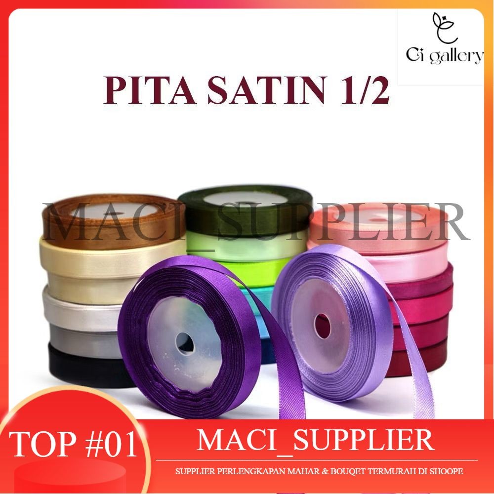 

MACISUPPLIER Pita satin 1/2 inch (1.27M) pita setengah in per roll kado hiasan souvenir hampers pita potong