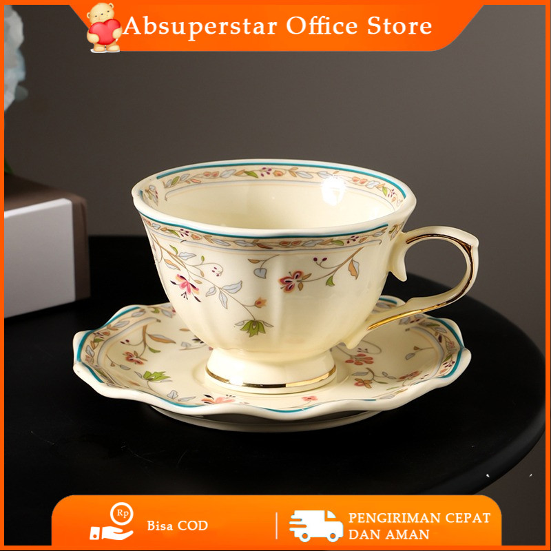 Aesthetic Korean Style Tea Cup/Cangkir Teh Vintage/Cangkir Teh Mewah Premium/Set Cangkir Teh Keramik