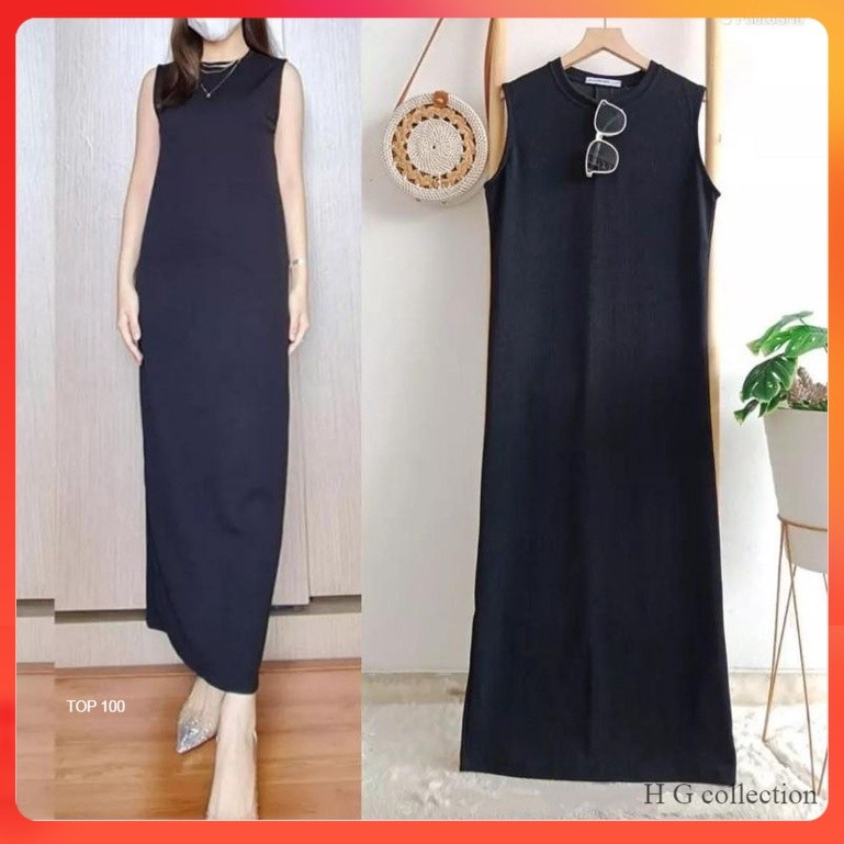 INNER KNIT SPAN PANJANG WANITA / INNER DRESS PANJANG / INNER DRESS HITAM