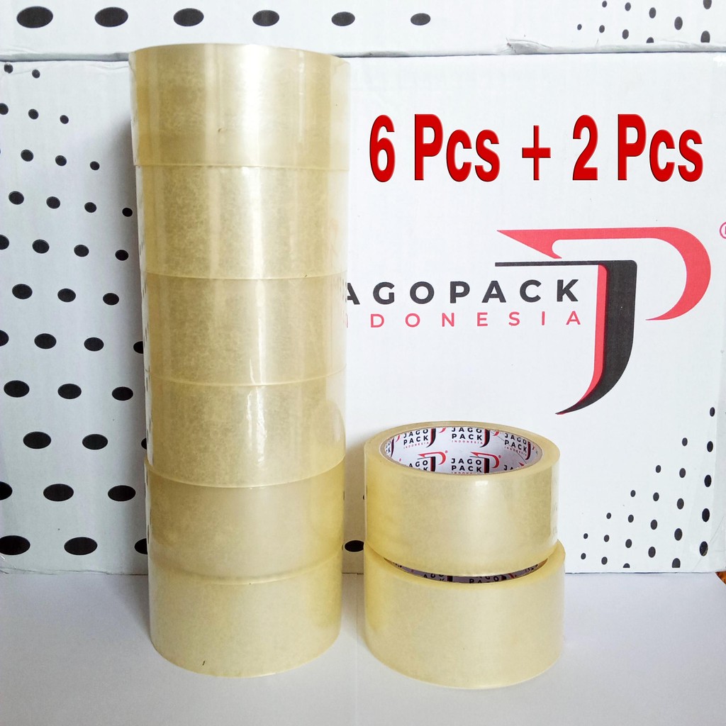 

Paket 8 PCS [ 6+2 ] - Lakban Bening Ekonomis 45 x 90 yard - Lakban Packing - Jago Pack Indonesia