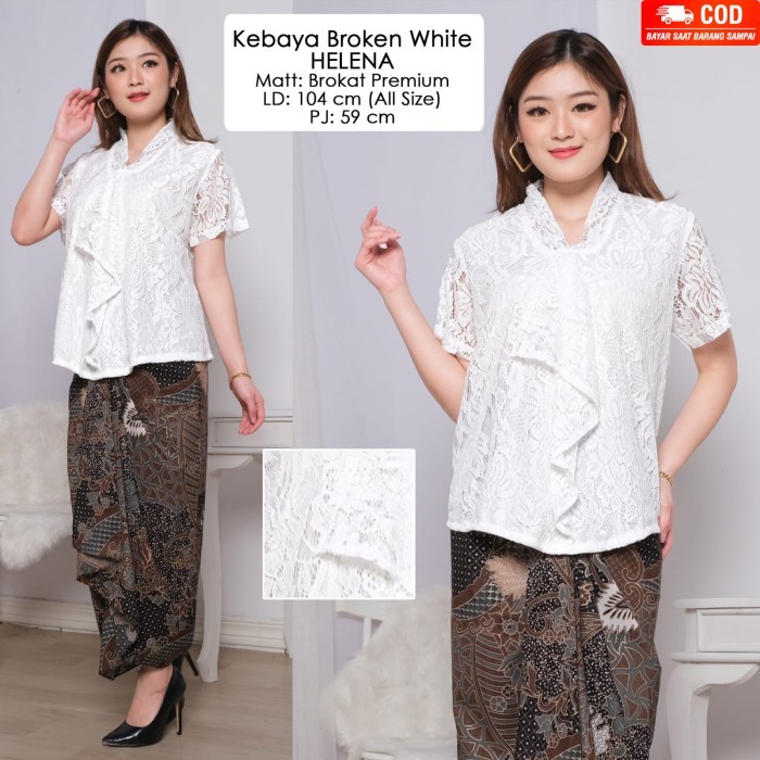 ✨LARIS✨ -Atasan Kebaya Brukat Modern Lengan Pendek Warna Putih Elegan Mewah