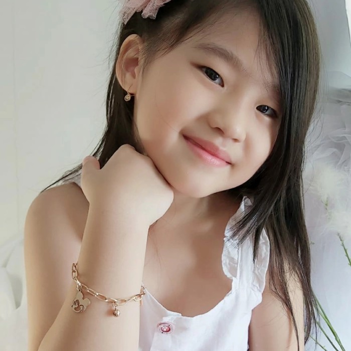 gelang tangan anak anti karat titanium mickey bandul - baby, rosegold