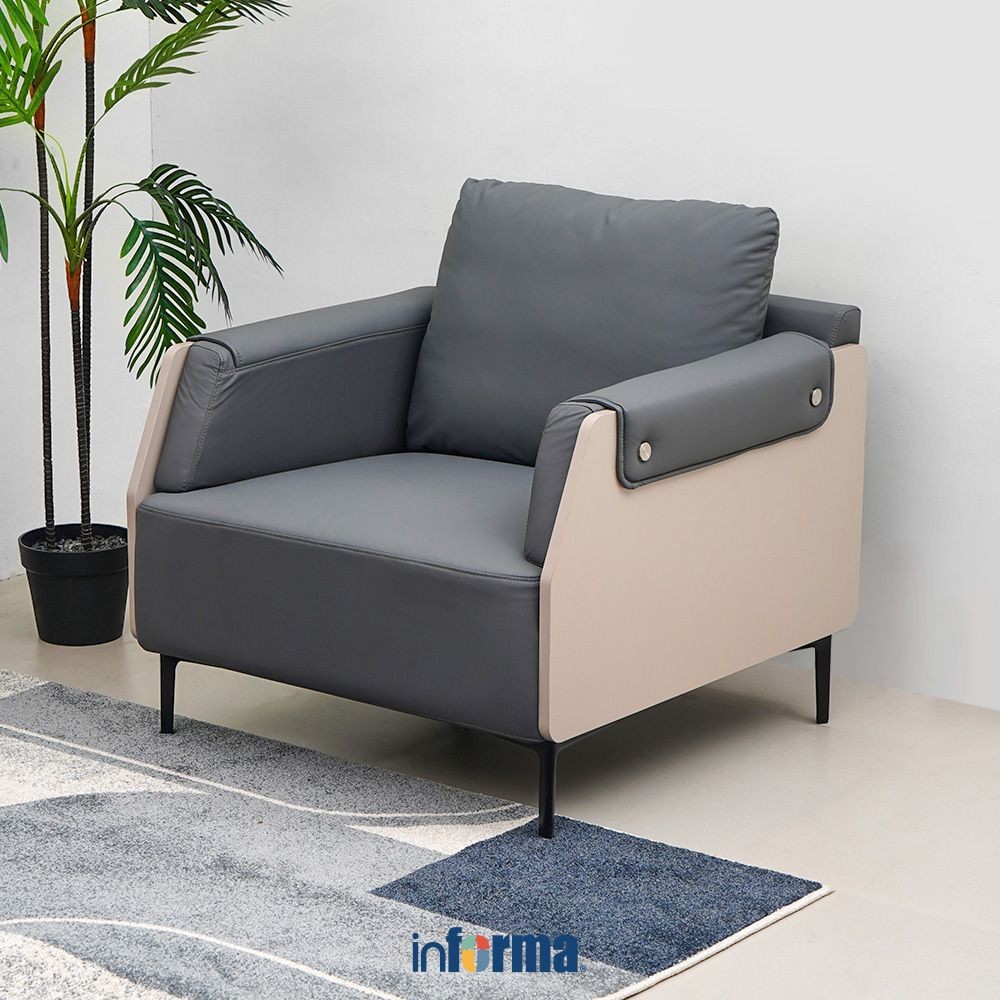 Informa Foxx Sofa Leather 1 Seater - Abu-Abu Tempat Duduk Empuk Sofa Furniture Indoor Rumah Couch Ku