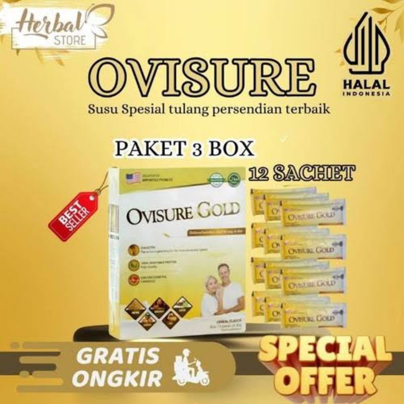 

PAKET 3 BOX OVISURE GOLD MILK SUSU VITAMIN TULANG DAN SENDI NYERI OTOT KERAM KEBAS