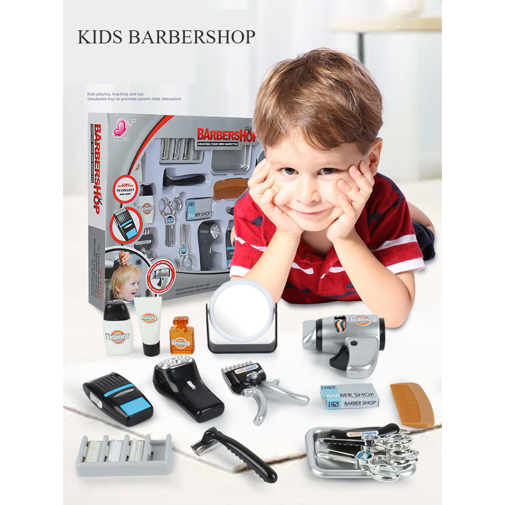 Children barbershop hair clipper razor hairdressing Scissors Kit Hair Cutting kids pretend toy girl 