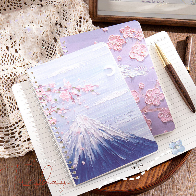 

Creative A5 Coil Book Thickened Oil Painting Cover Notebook Horizontal Line Inside Page 60Sheets Notepad Journal School Supplies