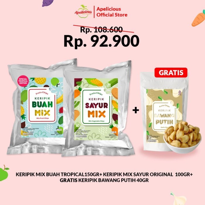 

APELICIOUS [GRATIS KERIPIK BAWANG PUTIH] MIX KERIPIK SAYUR ORI + MIX KERIPIK BUAH TROPIS - TROPIS BUAHNAGA
