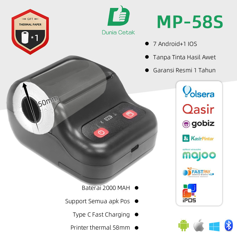 Mini Printer Bluetooth Thermal Kasir 58mm android/ios/windos  thermal mesin kasir portable