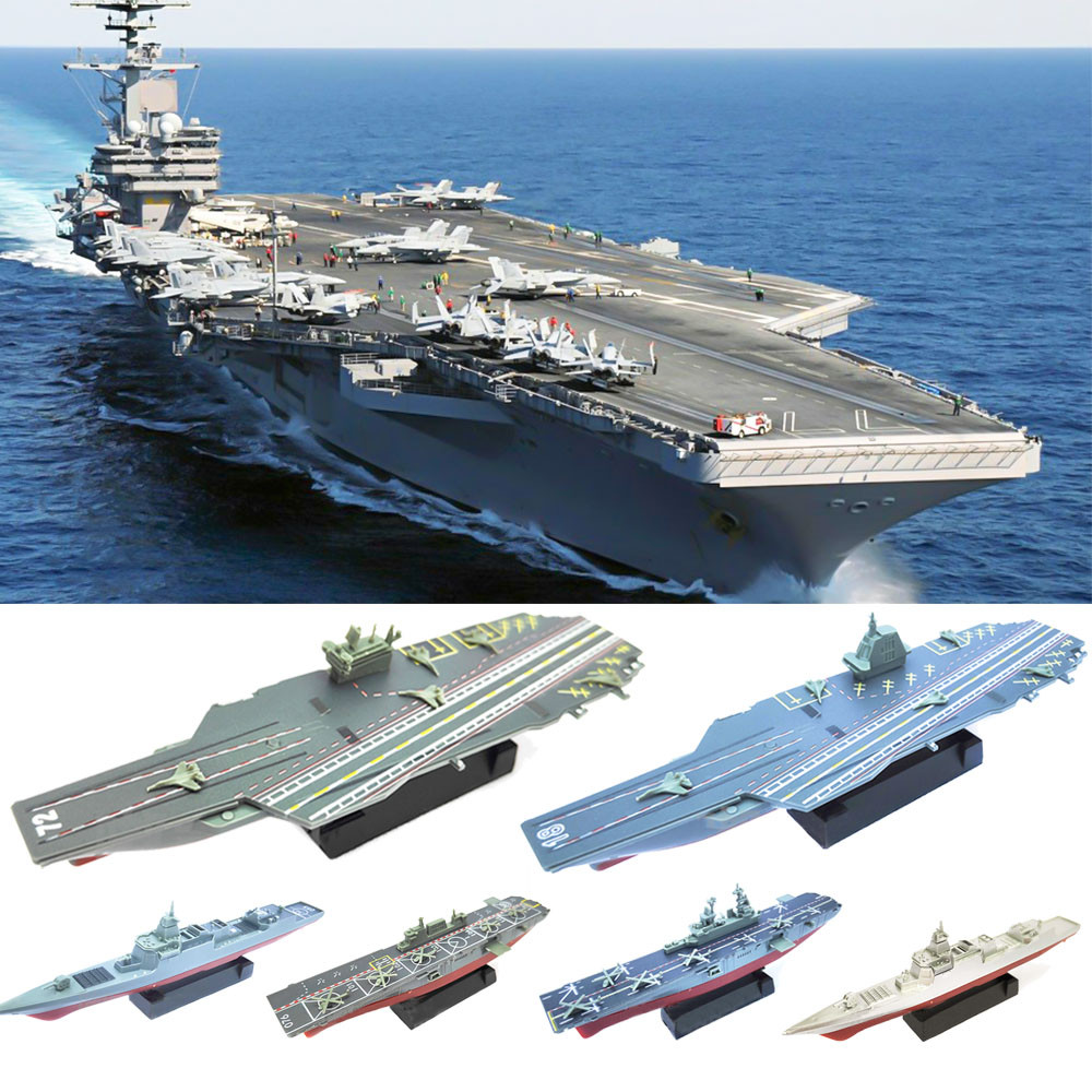 8pcs Assembly Ship Model USS Ronald Reagan Fujian Aircraft Carrier Undersea Boat 055 Destroyer Moder